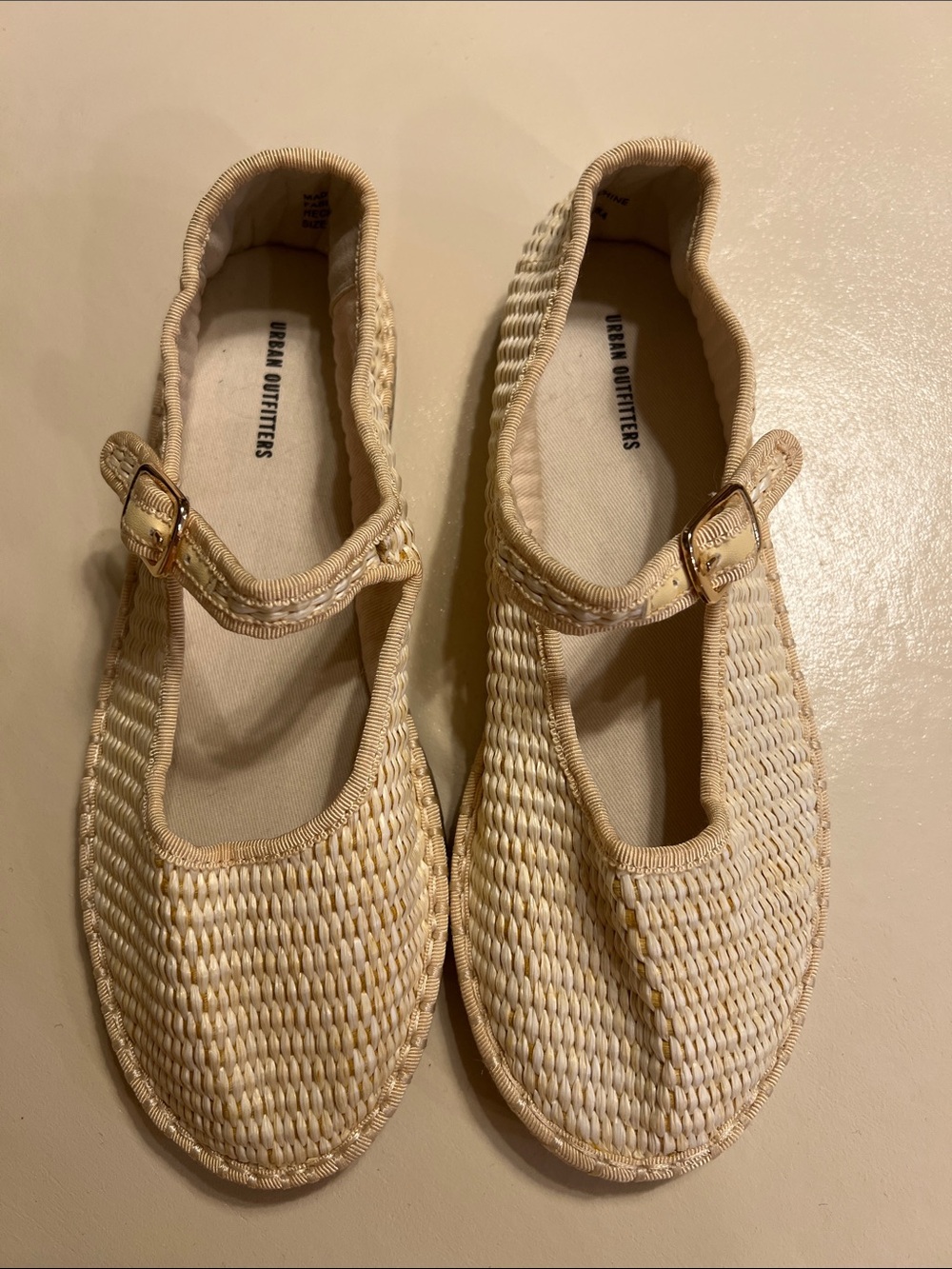 Urban Outfitters Cream Woven Mary Jane Flats